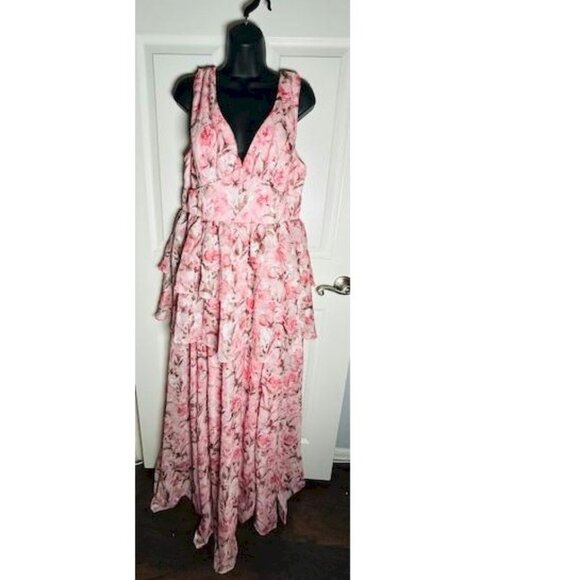 Lulus Graceful Approach Blush Pink Floral Jacquard Tiered Maxi Dress XL NWOT - Picture 6 of 9